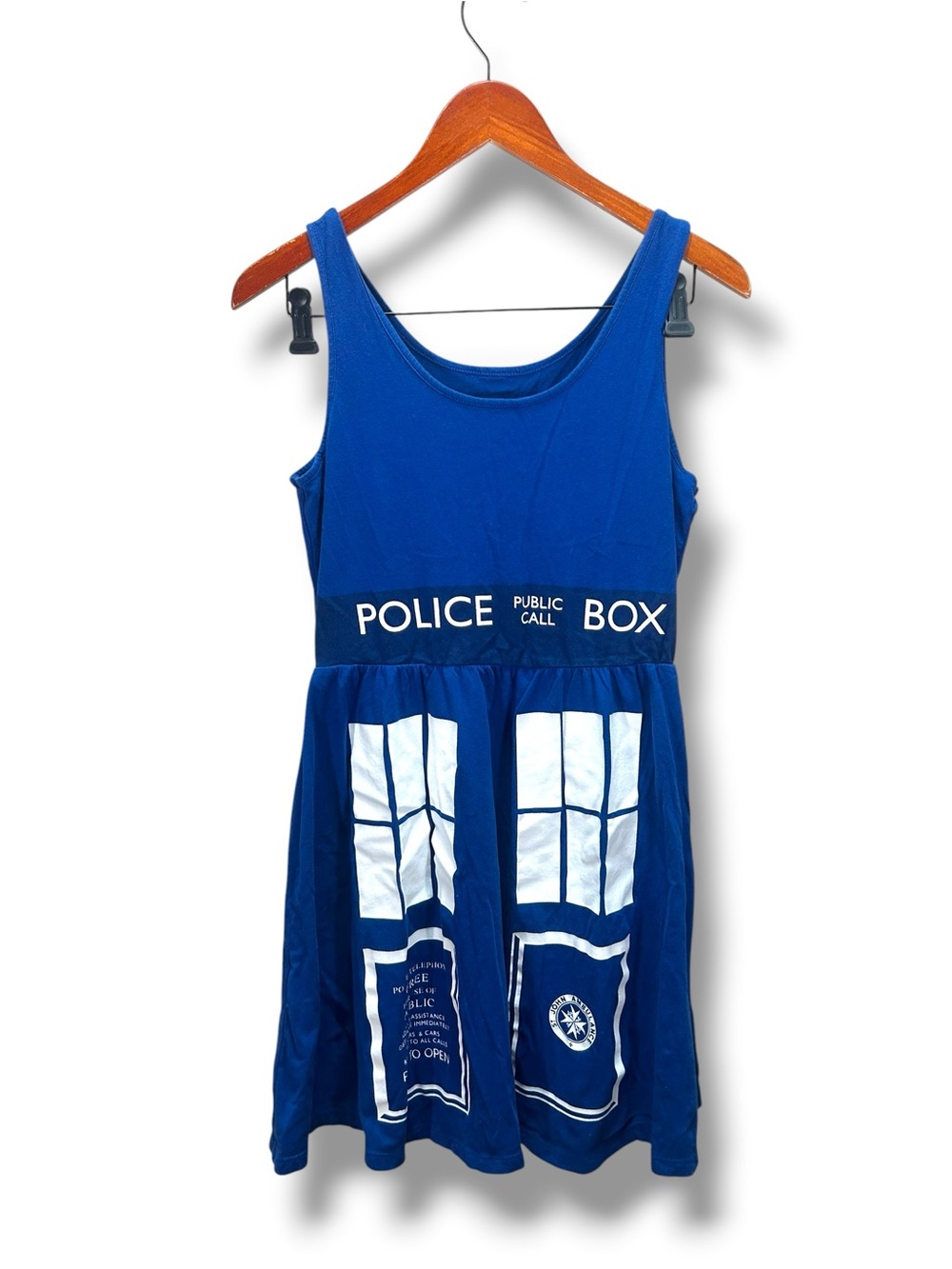 Women’s Her Universe Dr. Who Blue Tardis Skater Tank Dress Size Medium